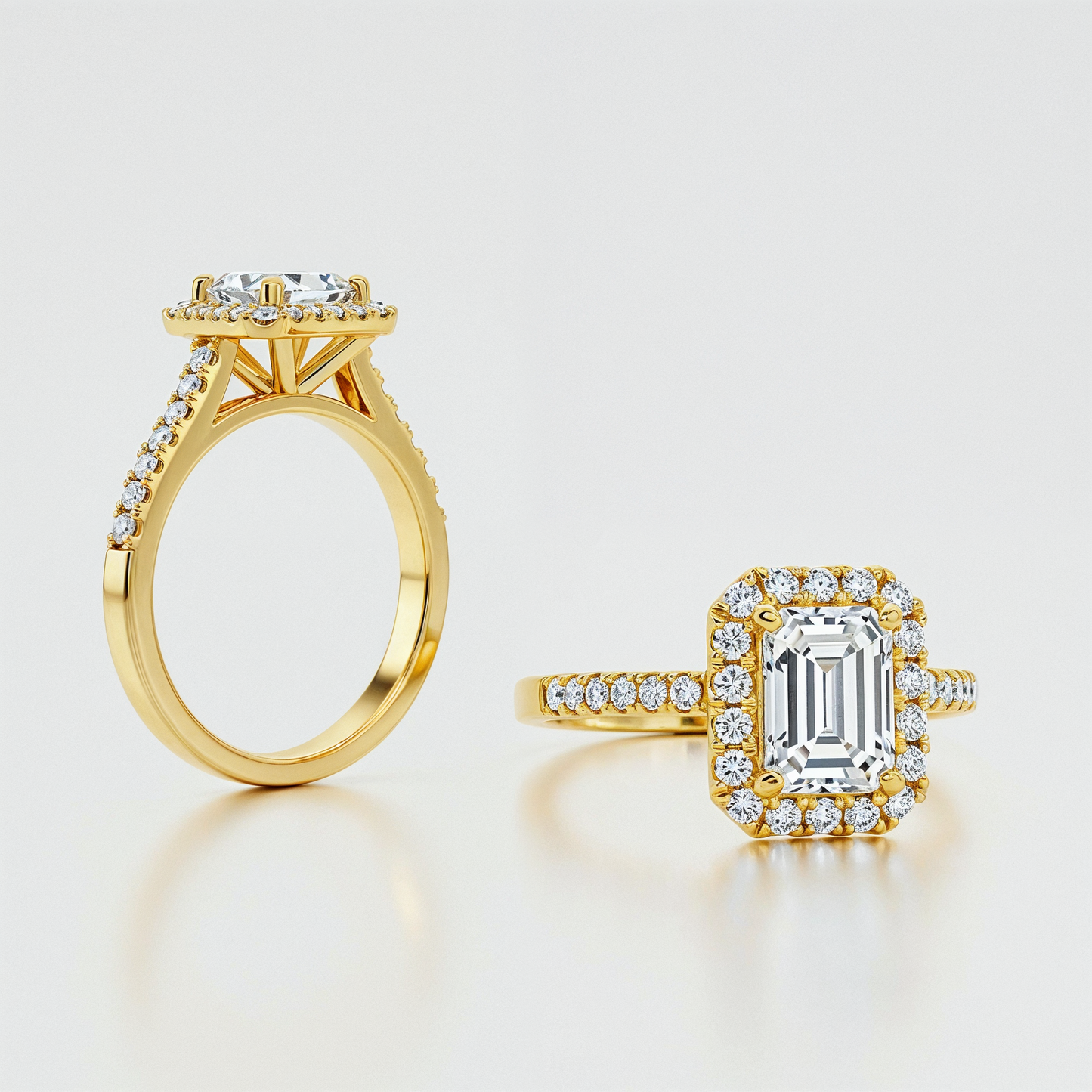 Anillo Emerald cut Halo